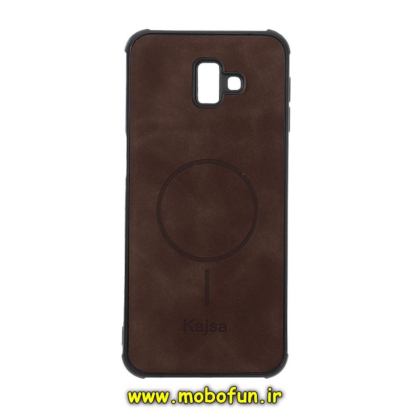 قاب گوشی Galaxy J6 Plus سامسونگ ژله ای چرمی جیر کجسا KAJSA طرح مگ سیف Magsafe محافظ لنزدار قهوه ای کد 94594