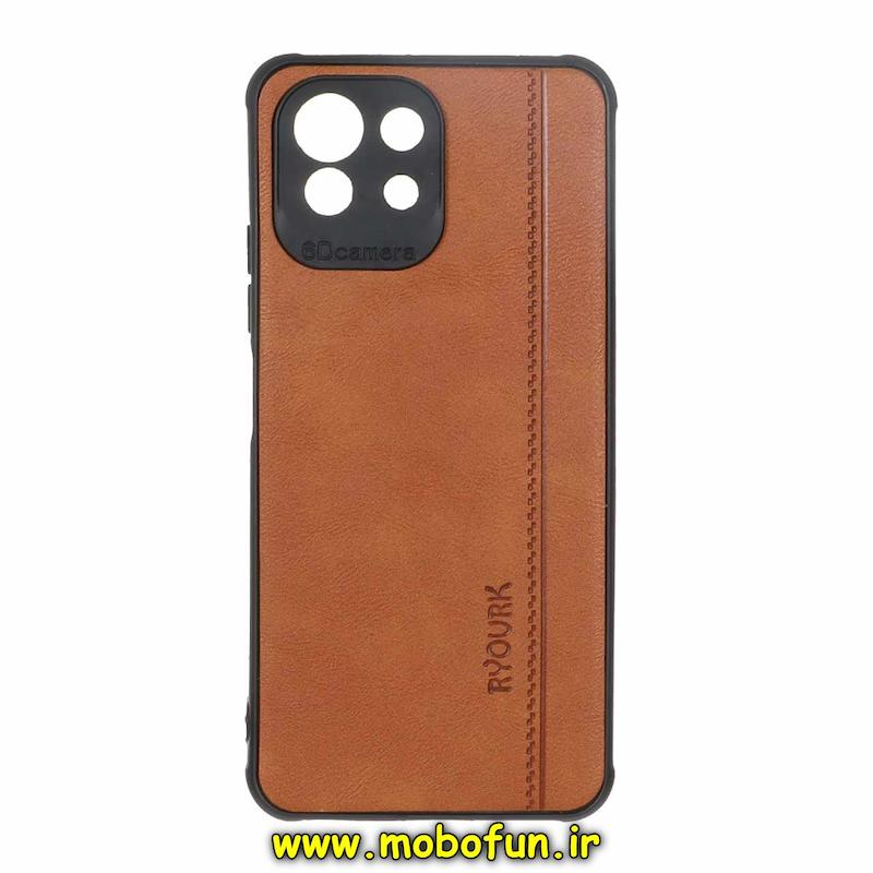 قاب گوشی Mi 11 Lite 4G / Mi 11 Lite 5G / Mi 11 Lite Ne شیائومی طرح ژله ای چرمی ساده Ryourk محافظ لنزدار عسلی کد 94654