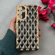 قاب گوشی Galaxy A15 سامسونگ ژله ای مای کیس گلد لاین لوزی دور طلایی محافظ لنز دار مشکی کد 108733