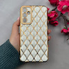 قاب گوشی Galaxy A34 سامسونگ ژله ای مای کیس گلد لاین لوزی دور طلایی محافظ لنز دار سفید کد 108741