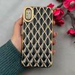 قاب گوشی iPhone X / iPhone XS آیفون ژله ای مای کیس گلد لاین لوزی دور طلایی محافظ لنز دار مشکی کد 108762