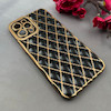 قاب گوشی iPhone 12 Pro Max آیفون ژله ای مای کیس گلد لاین لوزی دور طلایی محافظ لنز دار مشکی کد 108772