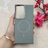 قاب گوشی Galaxy S23 Ultra سامسونگ لدر دیزاین SOFT Lether Design اسپیگن Spigen سیلیکونی طرح مگ سیف طوسی کد 108149
