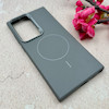 قاب گوشی Galaxy S23 Ultra سامسونگ لدر دیزاین SOFT Lether Design اسپیگن Spigen سیلیکونی طرح مگ سیف طوسی کد 108149