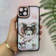 قاب گوشی iPhone 13 آیفون لاین کمرا اورجینال Q Series فانتزی محافظ لنزدار طرح کرومی مشکی کد 107973