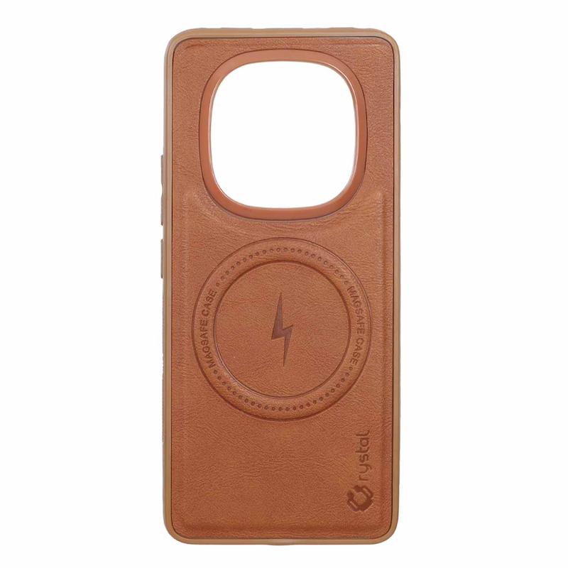 قاب گوشی Redmi Note 14 Pro 5G / Redmi Note 14 Pro Plus / Poco X7 شیائومی چرمی مگ سیف دار کلاسیک کریستال Crystal سخت HARD قهوه ای کد 109020