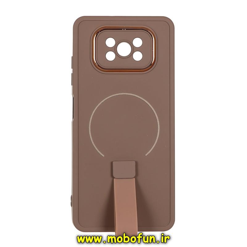 قاب گوشی Poco X3 / Poco X3 Pro شیائومی متال کیس سیلیکونی ژله ای LUXUARY بند انگشتی طرح مگ سیف محافظ لنز دار نسکافه ای کد 94743