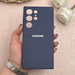 قاب گوشی Galaxy S24 Ultra سامسونگ سیلیکونی اورجینال پاک کنی درجه یک زیربسته سرمه ای کد 109694