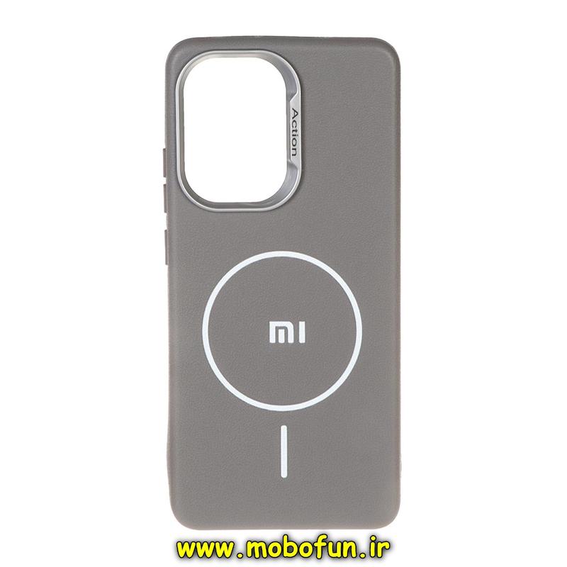 قاب گوشی Poco X7 Pro شیائومی لدر دیزاین SOFT Lether Design اکشن ACTION سیلیکونی طرح مگ سیف خاکستری کد 94930