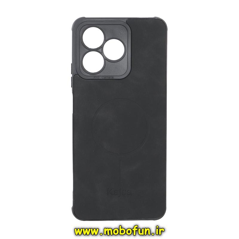 قاب گوشی Realme C51 / Realme C53 / Realme Note 50 ریلمی ژله ای چرمی جیر کجسا KAJSA طرح مگ سیف Magsafe محافظ لنزدار مشکی کد 94947
