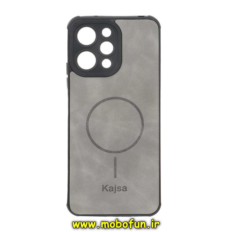 قاب گوشی Redmi 12 / Poco M6 Pro 5G شیائومی ژله ای چرمی جیر کجسا KAJSA طرح مگ سیف Magsafe طوسی کد 94969