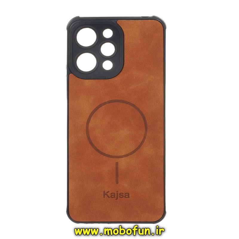 قاب گوشی Redmi 12 / Poco M6 Pro 5G شیائومی ژله ای چرمی جیر کجسا KAJSA طرح مگ سیف Magsafe قهوه ای روشن کد 94971