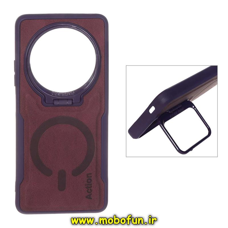 قاب گوشی Redmi 14C / Poco C75 / Redmi A4 شیائومی سیلیکونی نیوزون جیر استندشو Action لاکچری زرشکی کد 95033