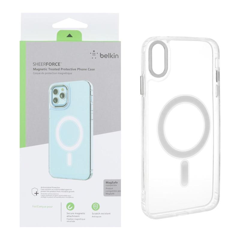 قاب گوشی iPhone XS Max آیفون اورجینال بلکین belkin طرح طلقی شیشه ای شفاف لنز کرومی مگ سیف دار کد 109772