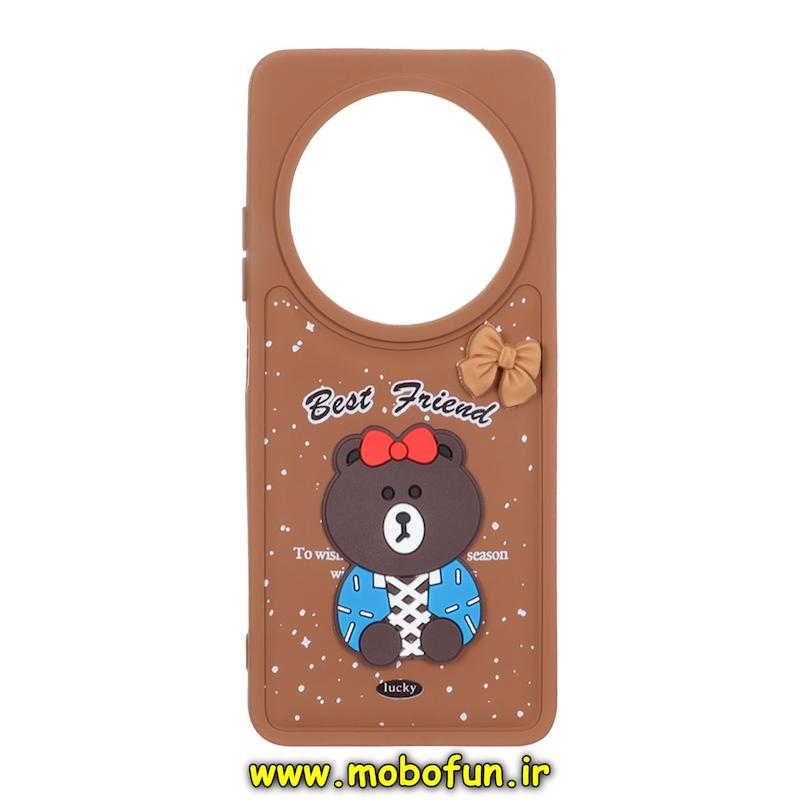 قاب گوشی Redmi 14C / Poco C75 / Redmi A4 شیائومی پافر عروسکی فانتزی سیلیکونی برجسته طرح تدی قهوه ای کد 95073