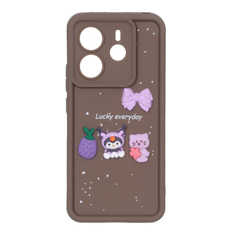 قاب گوشی Redmi Note 14 4G شیائومی Solid سولید عروسکی سیلیکونی برجسته قهوه ای کد 109874