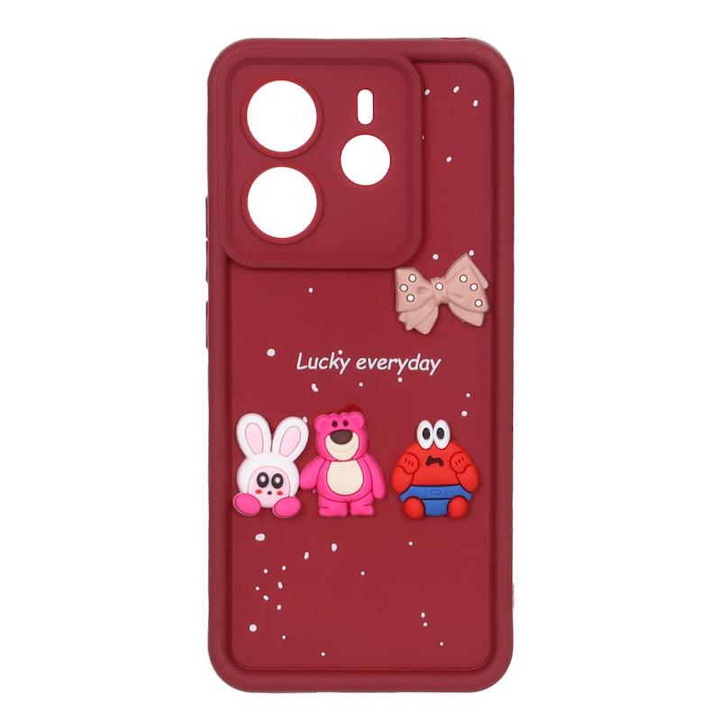 قاب گوشی Redmi Note 14 4G شیائومی Solid سولید عروسکی سیلیکونی برجسته زرشکی کد 109879