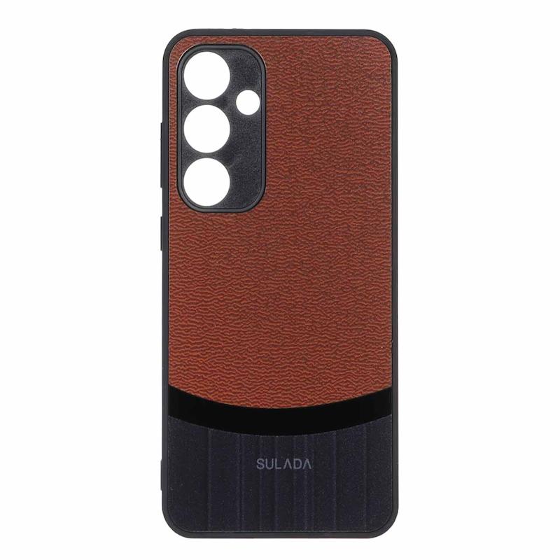 قاب گوشی Galaxy S24 FE سامسونگ سخت اورجینال SULADA دوتکه طرح چرم قهوه ای کد 109923