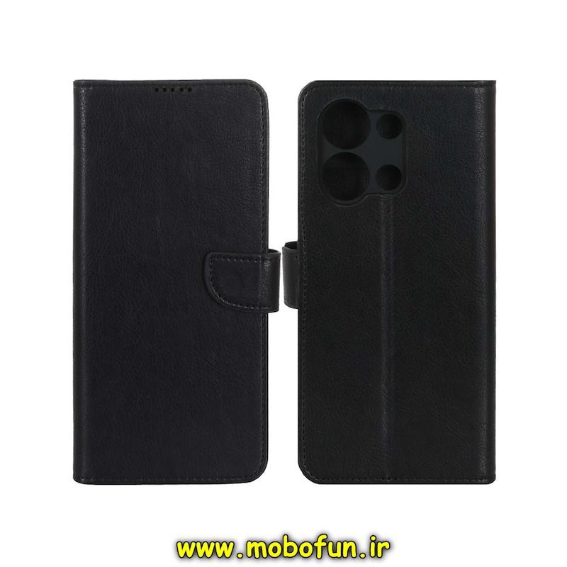 کیف گوشی Redmi 15C / Poco C85 شیائومی مگنتی طرح چرم کتابی محافظ لنزدار مشکی کد 95105