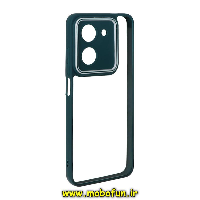 قاب گوشی Redmi A5 / Poco C71 شیائومی پشت طلق شفاف دور سیلیکونی دور رنگی محافظ لنز برجسته سبز تیره کد 95138