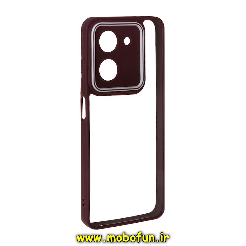 قاب گوشی Redmi A5 / Poco C71 شیائومی پشت طلق شفاف دور سیلیکونی دور رنگی محافظ لنز برجسته زرشکی کد 95139