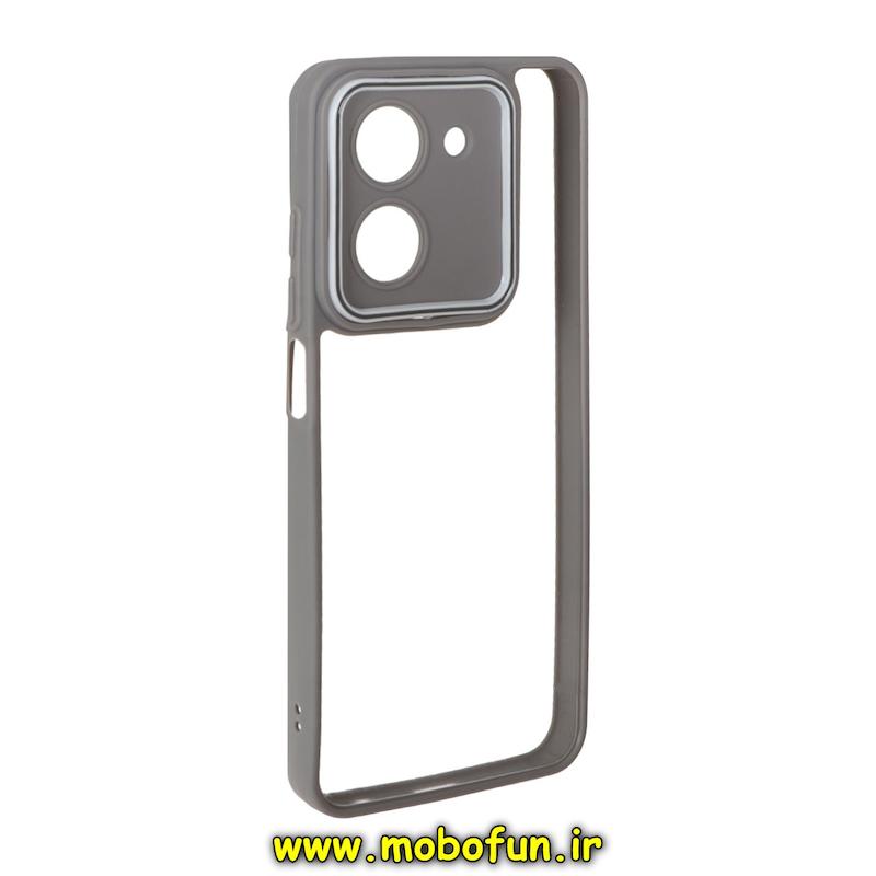 قاب گوشی Redmi A5 / Poco C71 شیائومی پشت طلق شفاف دور سیلیکونی دور رنگی محافظ لنز برجسته خاکستری کد 95141