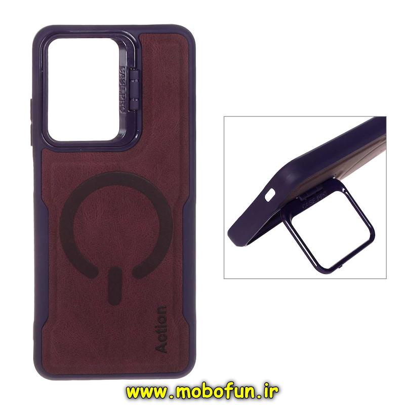قاب گوشی Redmi A5 / Poco C71 شیائومی سیلیکونی نیوزون جیر استندشو Action لاکچری زرشکی کد 95176