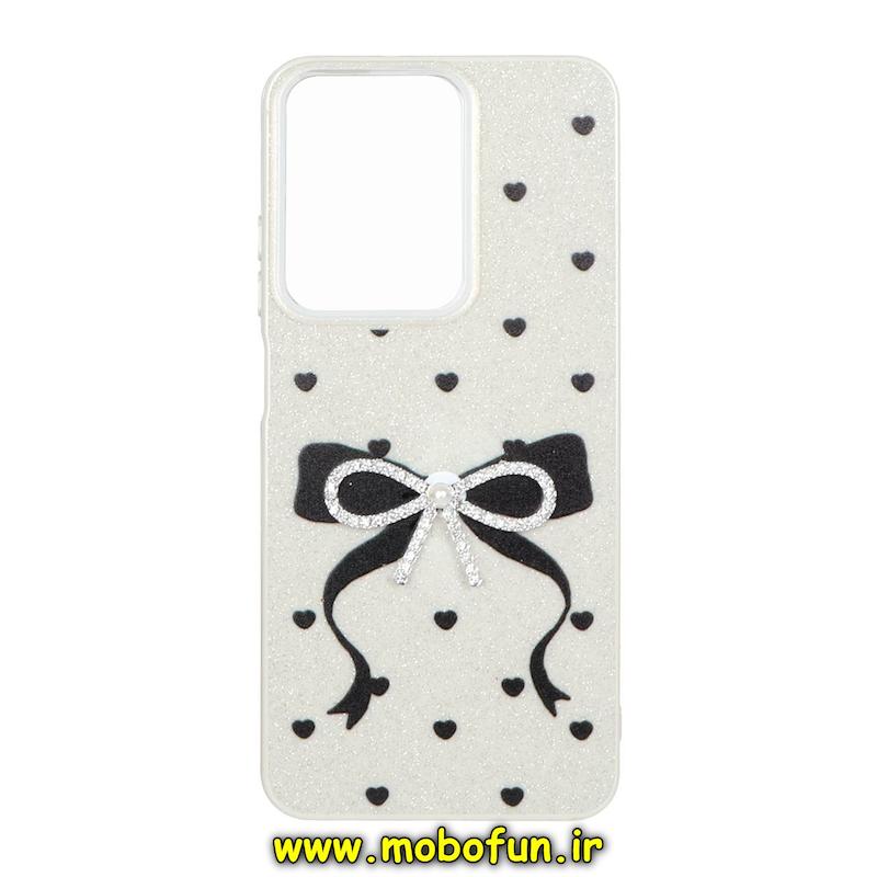 قاب گوشی Redmi A5 / Poco C71 شیائومی اکلیلی پاپیون برجسته نگینی کرم کد 95243