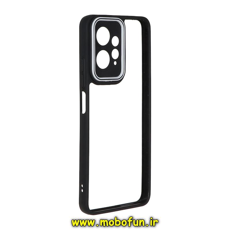 قاب گوشی Redmi Note 12 4G شیائومی پشت طلق شفاف دور سیلیکونی دور رنگی محافظ لنز برجسته مشکی کد 95404