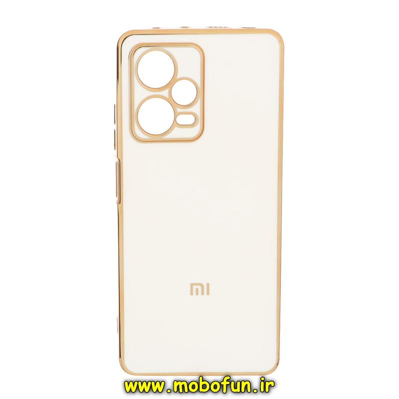 قاب گوشی Redmi Note 12 Pro Plus 5G / Redmi Note 12 Explorer شیائومی طرح ژله ای مای کیس گلد لاین دور طلایی محافظ لنز دار سفید کد 95413