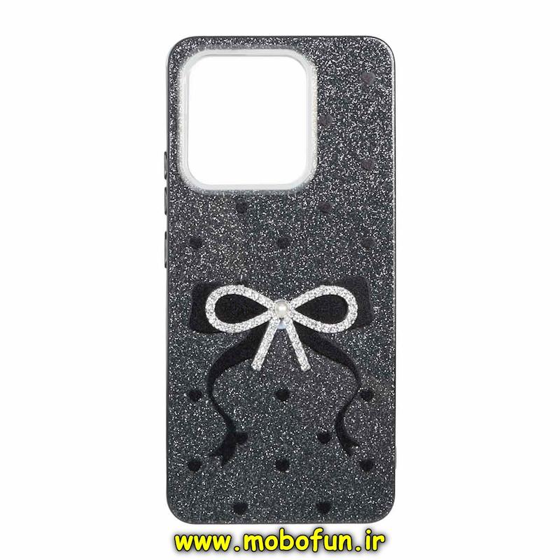 قاب گوشی Redmi Note 13 4G شیائومی اکلیلی پاپیون برجسته نگینی مشکی کد 95468