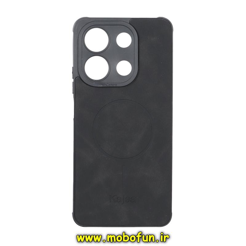 قاب گوشی Redmi Note 13 4G شیائومی ژله ای چرمی جیر کجسا KAJSA طرح مگ سیف Magsafe مشکی کد 95485