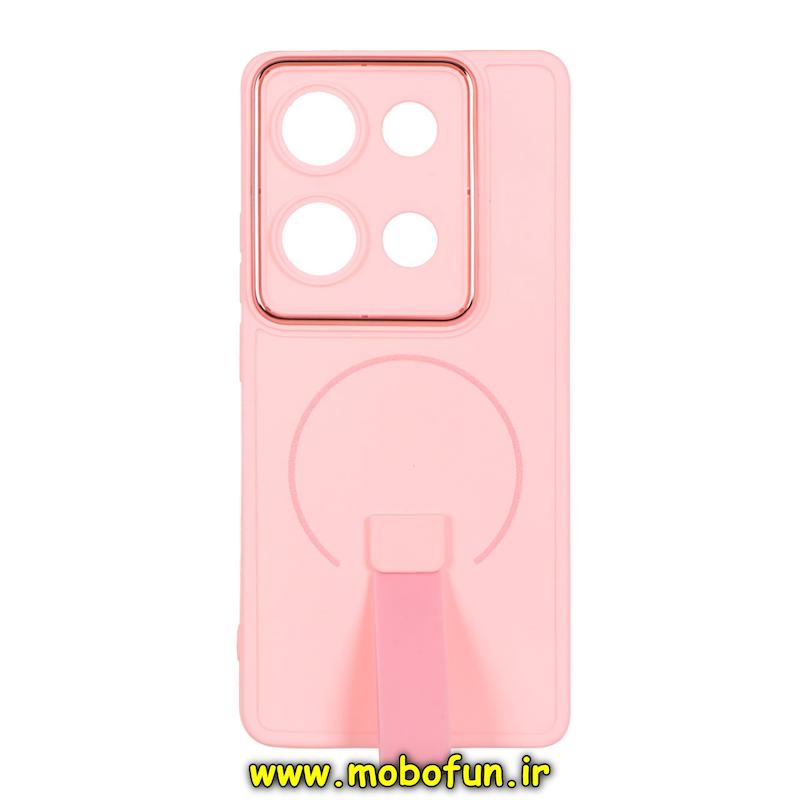 قاب گوشی Redmi Note 13 Pro 4G / Poco M6 Pro 4G شیائومی متال کیس سیلیکونی ژله ای LUXUARY بند انگشتی طرح مگ سیف محافظ لنز دار صورتی کد 95501