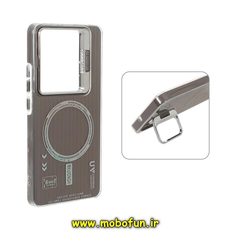 قاب گوشی Redmi Note 13 Pro 4G / Poco M6 Pro 4G / Redmi Note 14S شیائومی دولایه سیلیکونی استندشو طرح مگ سیف کرکره ای کلاسیک خاکستری کد 95518