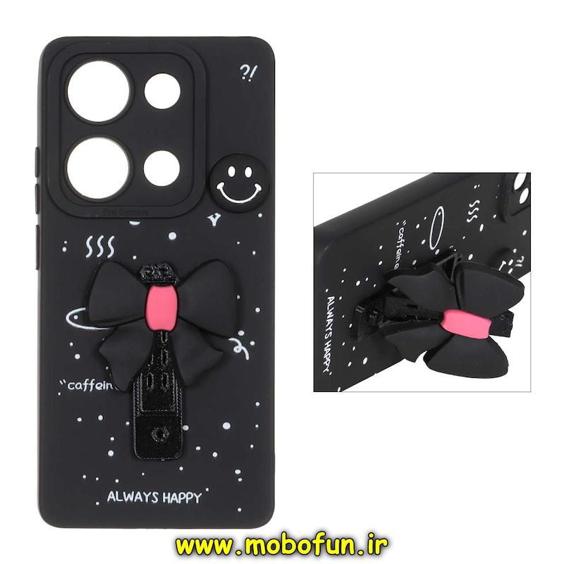 قاب گوشی Redmi Note 13 Pro 4G / Poco M6 Pro 4G شیائومی سیلیکونی عروسکی برجسته محافظ لنزدار طرح پاپیون استندشو مشکی کد 95519