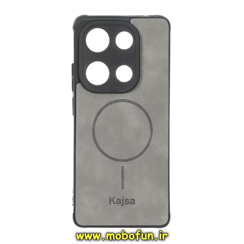 قاب گوشی Redmi Note 13 Pro 4G / Poco M6 Pro 4G شیائومی ژله ای چرمی جیر کجسا KAJSA طرح مگ سیف Magsafe طوسی کد 95521