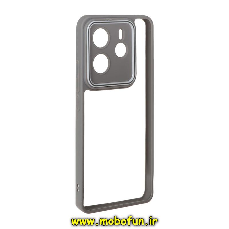 قاب گوشی Redmi Note 14 4G شیائومی پشت طلق شفاف دور سیلیکونی دور رنگی محافظ لنز برجسته خاکستری کد 95607