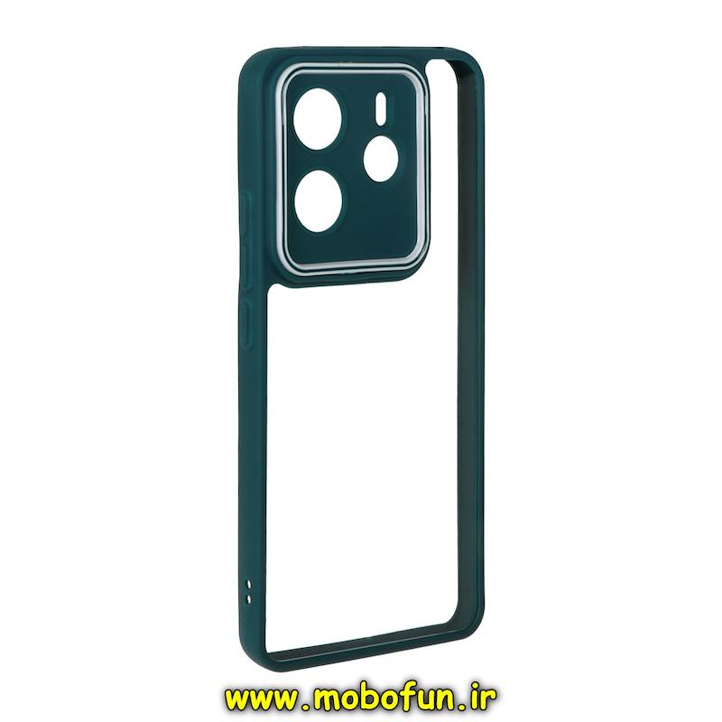 قاب گوشی Redmi Note 14 4G شیائومی پشت طلق شفاف دور سیلیکونی دور رنگی محافظ لنز برجسته سبز تیره کد 95610