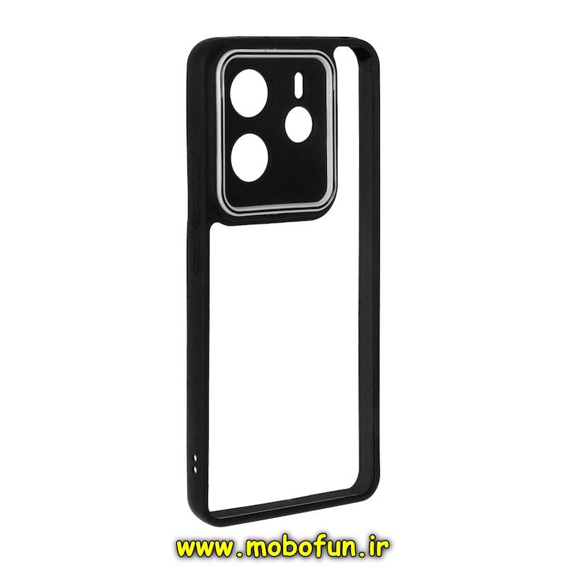 قاب گوشی Redmi Note 14 4G شیائومی پشت طلق شفاف دور سیلیکونی دور رنگی محافظ لنز برجسته مشکی کد 95611