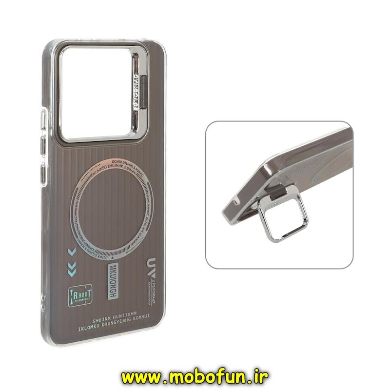 قاب گوشی Redmi Note 14 4G شیائومی دولایه سیلیکونی استندشو طرح مگ سیف کرکره ای کلاسیک خاکستری کد 95625