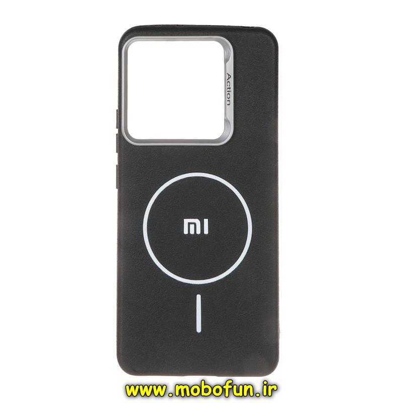 قاب گوشی Redmi Note 14 4G شیائومی لدر دیزاین SOFT Lether Design اکشن ACTION سیلیکونی طرح مگ سیف مشکی کد 95675