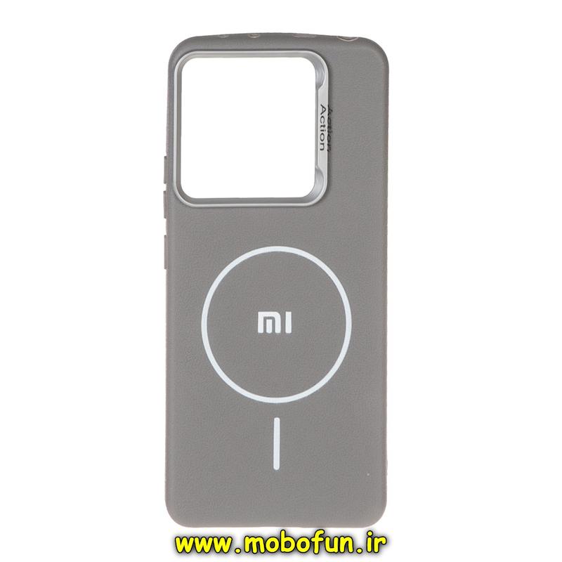 قاب گوشی Redmi Note 14 4G شیائومی لدر دیزاین SOFT Lether Design اکشن ACTION سیلیکونی طرح مگ سیف خاکستری کد 95676
