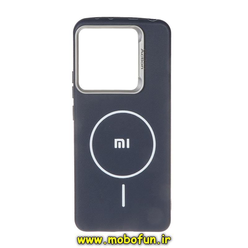 قاب گوشی Redmi Note 14 4G شیائومی لدر دیزاین SOFT Lether Design اکشن ACTION سیلیکونی طرح مگ سیف سرمه ای کد 95677