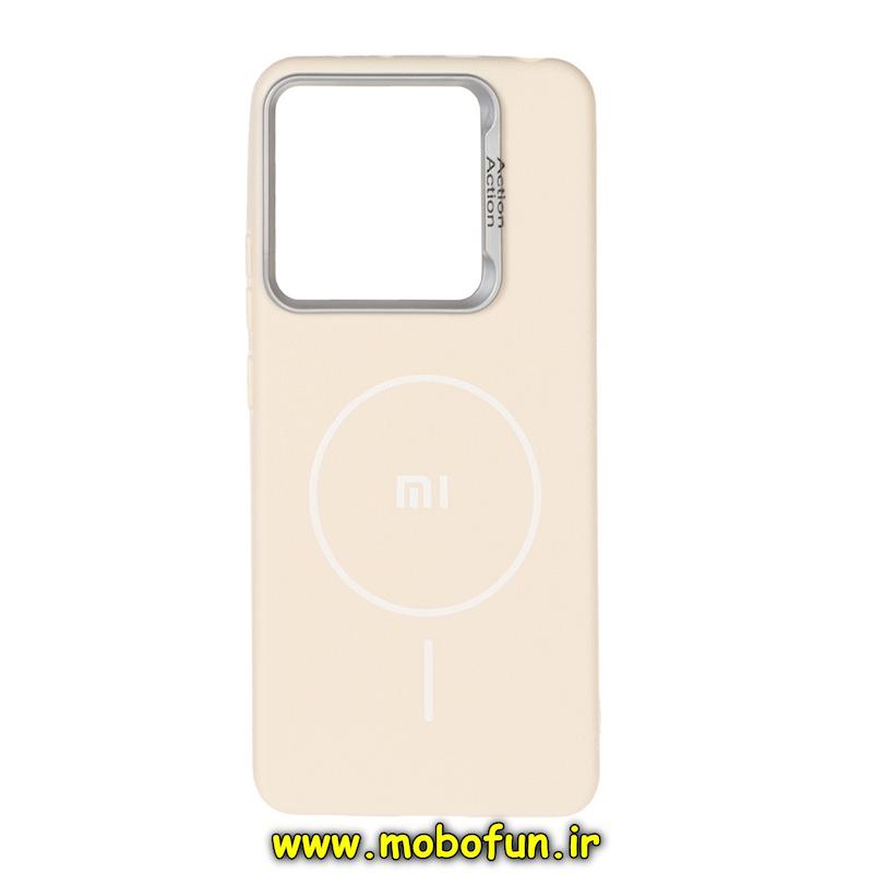 قاب گوشی Redmi Note 14 4G شیائومی لدر دیزاین SOFT Lether Design اکشن ACTION سیلیکونی طرح مگ سیف کرم کد 95679
