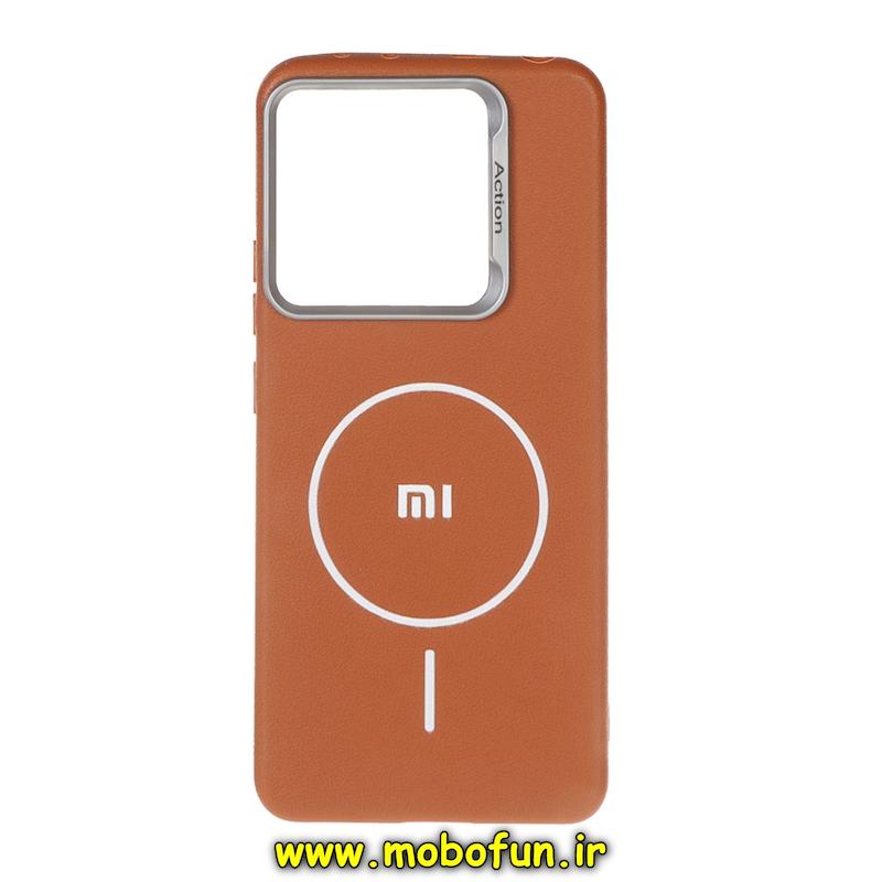 قاب گوشی Redmi Note 14 4G شیائومی لدر دیزاین SOFT Lether Design اکشن ACTION سیلیکونی طرح مگ سیف قهوه ای کد 95680