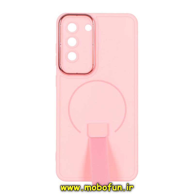 قاب گوشی Galaxy S21 FE سامسونگ متال کیس سیلیکونی ژله ای LUXUARY بند انگشتی طرح مگ سیف محافظ لنز دار صورتی کد 95797