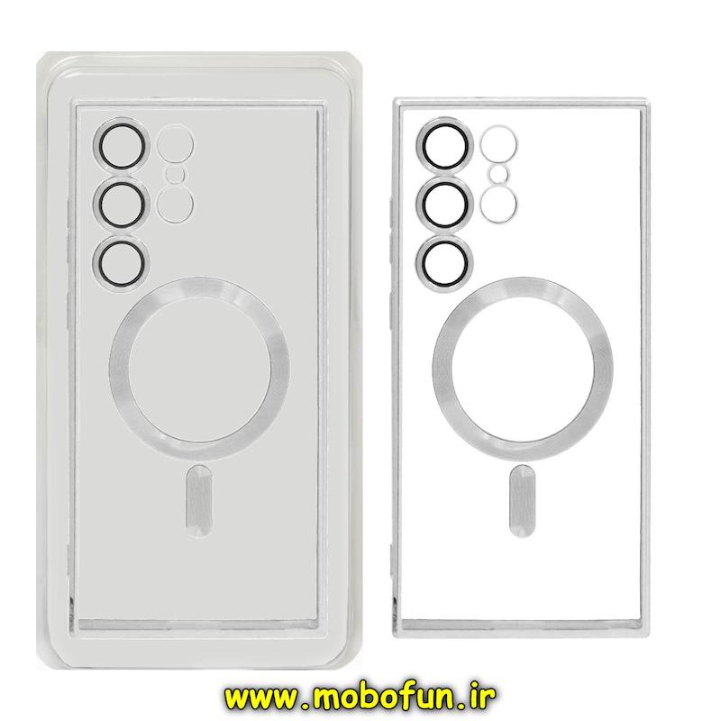 قاب گوشی Galaxy S22 Ultra سامسونگ اورجینال الکتروپلیتینگ مگ سیف دار ژله ای شفاف اورجینال یونیک کیس Unique Case محافظ لنز دار نقره ای کد E21-95832