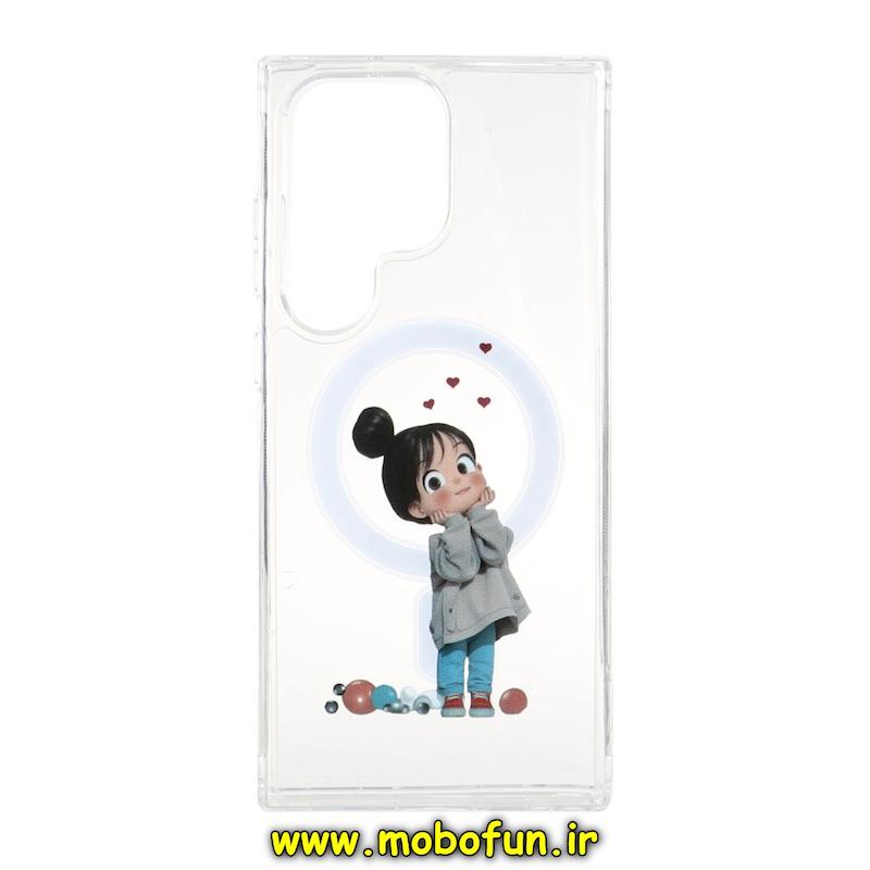 قاب گوشی Galaxy S23 Ultra سامسونگ طلقی سخت Hard شیشه ای شفاف طرح مگ سیف فانتزی دخترونه کد 95849