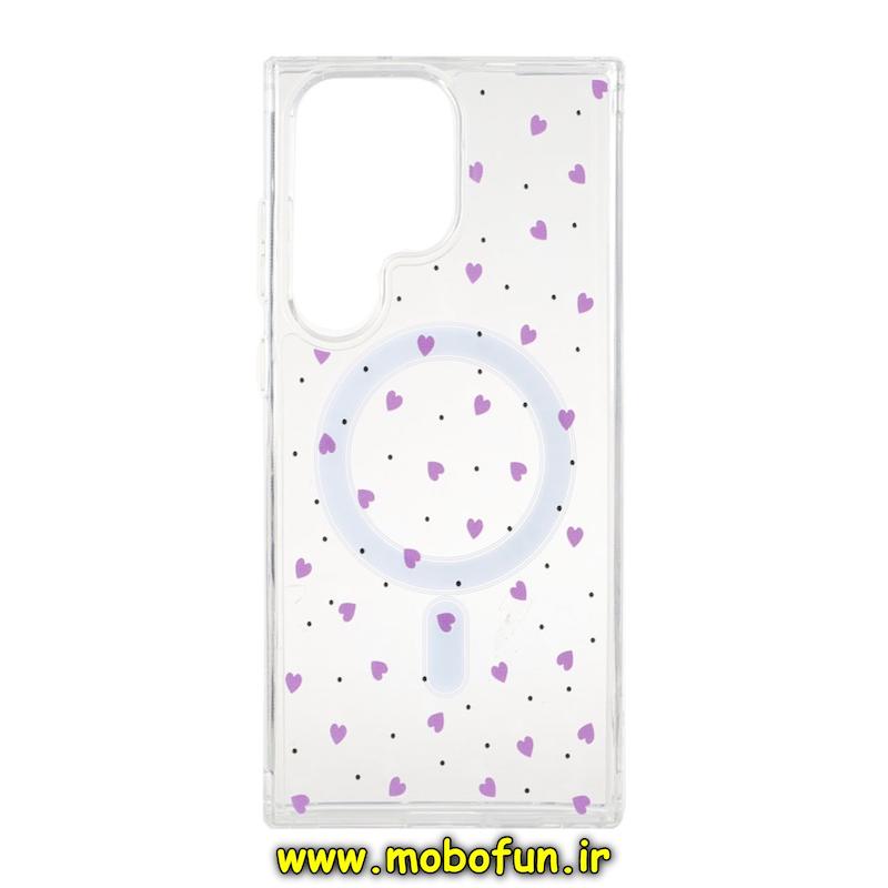 قاب گوشی Galaxy S23 Ultra سامسونگ طلقی سخت Hard شیشه ای شفاف طرح مگ سیف فانتزی قلبی کد 95854