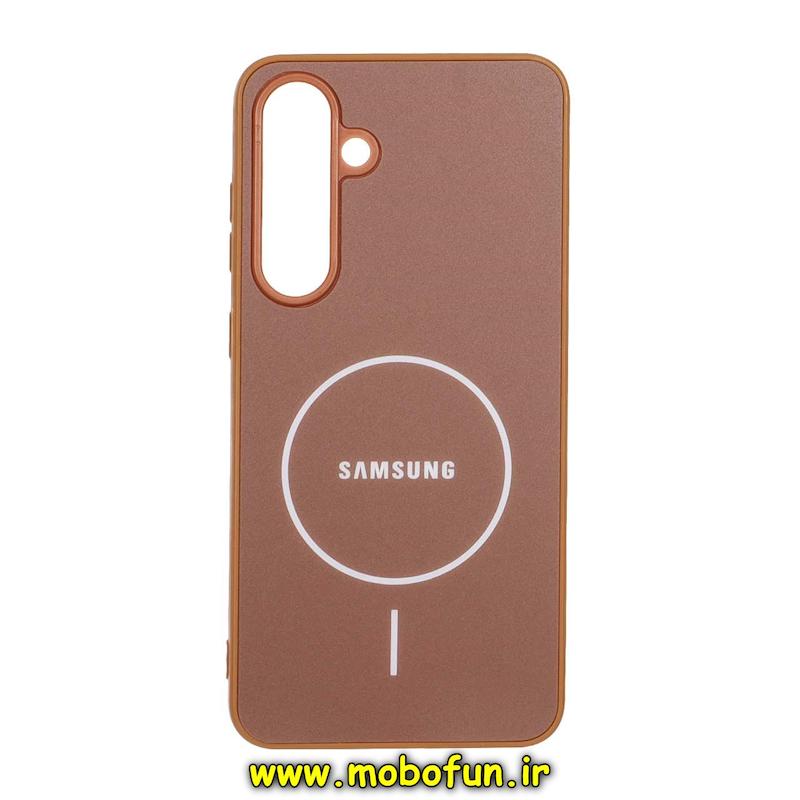 قاب گوشی Galaxy S24 FE سامسونگ مدل PVD ضد خش پشت گلس شیشه ای طرح مگ سیف قهوه ای کد 95883